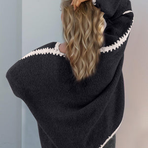 Double Take Contrast Open Front Dropped Shoulder Cardigan