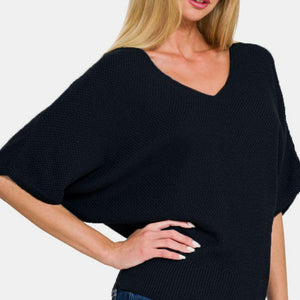 Zenana V-Neck Short Sleeve Dolman Sweater