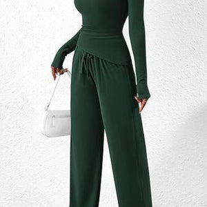 Round Neck Long Sleeve Top and Pants Set