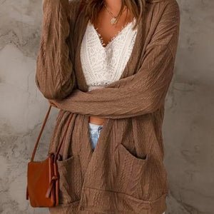 Pocketed Open Front Long Sleeve Cardigan