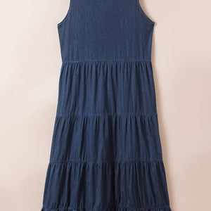 Tie Neck Sleeveless Denim Dress