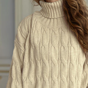 Cable-Knit Turtleneck Long Sleeve Sweater