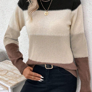 Color Block Mock Neck Long Sleeve Sweater