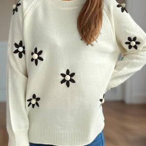 Flower Round Neck Raglan Sleeve Sweater