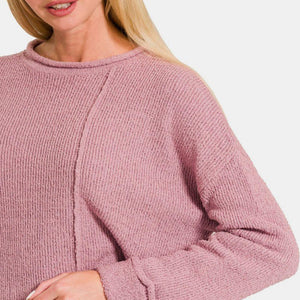 Zenana Asymmetric Hem Drop Shoulder Sweater