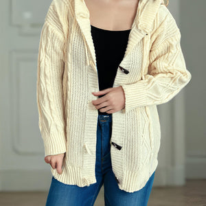 Cable-Knit Long Sleeve Hooded Cardigan