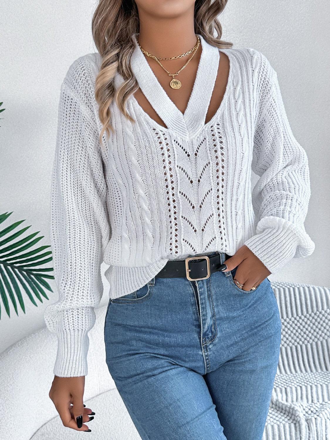 Cutout V-Neck Long Sleeve Sweater