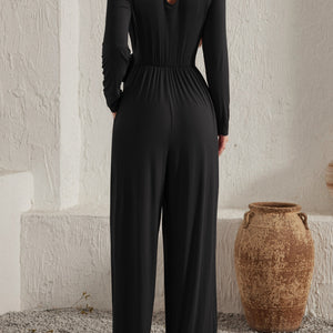 Tied Round Neck Long Sleeve Jumpsuit