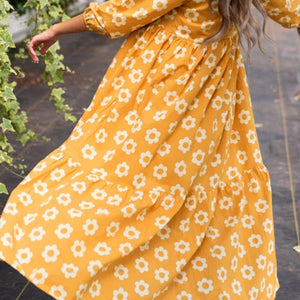 Floral Collared Neck Three-Quarter Sleeve Dress