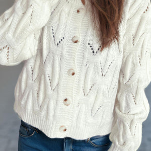 Openwork Round Neck Long Sleeve Cardigan