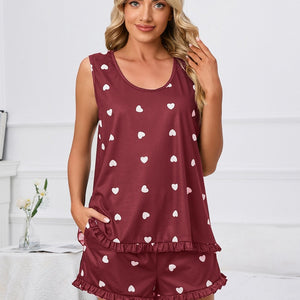 Heart Scoop Neck Tank and Shorts Lounge Set