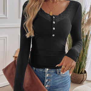 Devine Lace Detail Round Neck Long Sleeve T-Shirt