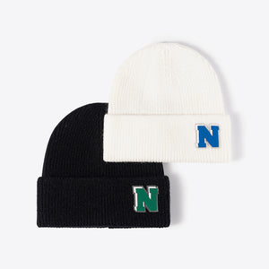 Letter N Patch Cuffed Knit Beanie