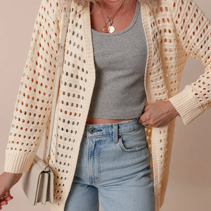 Openwork Open Front Long Sleeve Cardigan