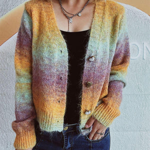 Gradient Heart Shape Button V-Neck Cardigan