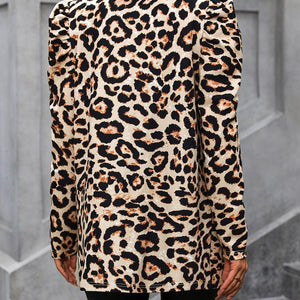 Leopard Open Front Puff Sleeve Jacket