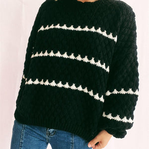 Contrast Stripes Round Neck Long Sleeve Sweater