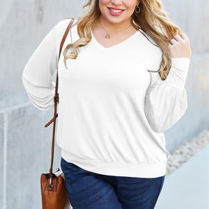 Basic Bae Full Size V-Neck Lantern Sleeve Top