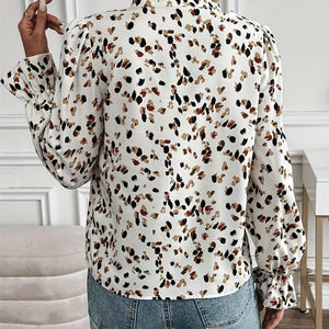 Printed Notched Flounce Sleeve Blouse