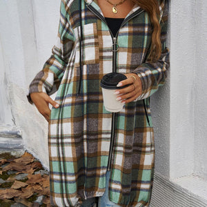 Devine Plaid Zip Up Hooded Coat