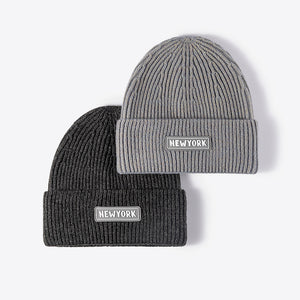 NEWYORK Patch Rib-Knit Cuffed Beanie