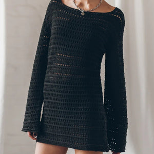 Openwork Tied Open Back Sweater