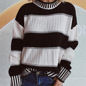 Contrast Round Neck Long Sleeve Sweater