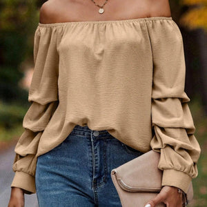 Ruched Off-Shoulder Long Sleeve Blouse