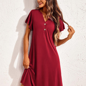 Notched Short Sleeve Lounge Dress