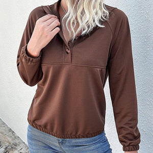 Perfee Half-Button Raglan Sleeve Hoodie