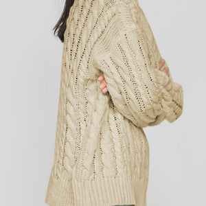 Openwork Round Sleeve Cable-Knit Sweater