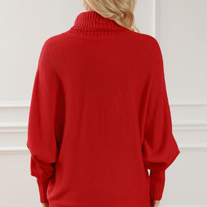 Merry Letter Embroidered High Neck Sweater