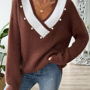 Contrast Trim Dropped Shoulder Long Sleeve Sweater