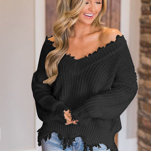 Frayed Hem Dropped Shoulder Sweater