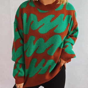 Contrast Round Neck Long Sleeve Sweater