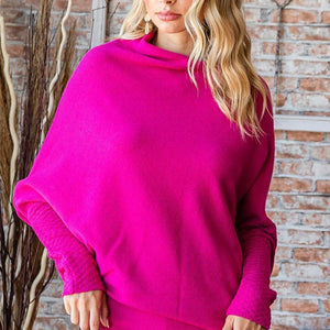 First Love Full Size Asymmetrical Hem Dolman Sleeve Sweater