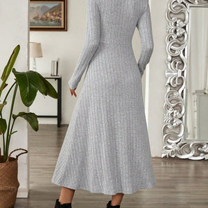 Ribbed Johnny Collar Long Sleeve Dress