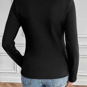 Thermal Lined Mock Neck Long Sleeve Blouse