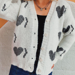 Heart Button Up Long Sleeve Cardigan