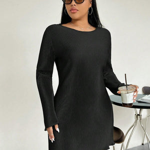 Honey Plus Size Lettuce Hem Round Neck Long Sleeve Dress