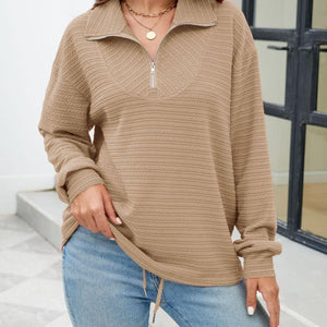 Textured Quarter Zip Long Sleeve Sweatshirt