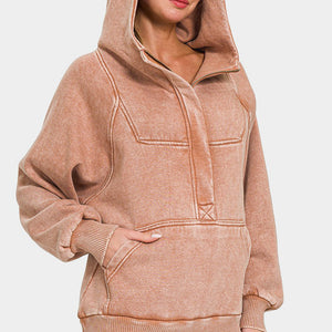 Zenana Acid Wash Fleece Kangaroo Hoodie