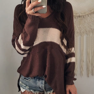 Striped V-Neck Long Sleeve Sweater