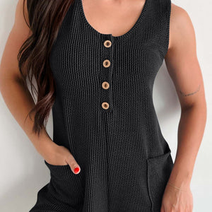 Lovelet Texture Wide Strap Romper with Pockets