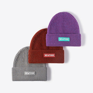 NEWYORK Patch Rib-Knit Cuffed Beanie