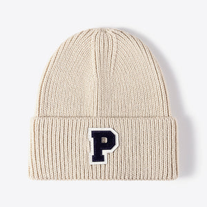 Letter Patch Cuffed Knit Beanie