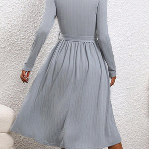 Surplice Tie Waist Long Sleeve Midi Dress