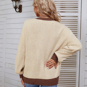 Decorative Button Round Neck Sweater