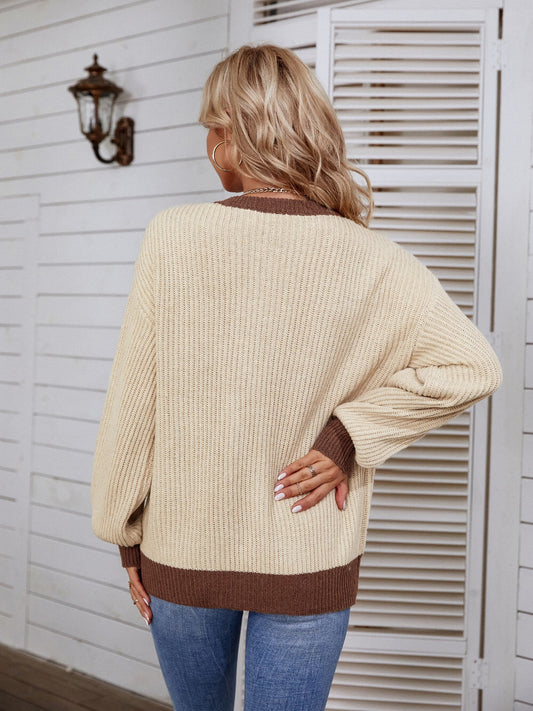 Decorative Button Round Neck Sweater