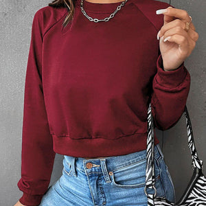 Perfee Raglan Sleeve Round Neck Cropped Sweatshirt